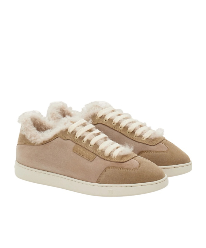 Ferragamo Low Cut Sneaker With Shearling Detail In Animal Print