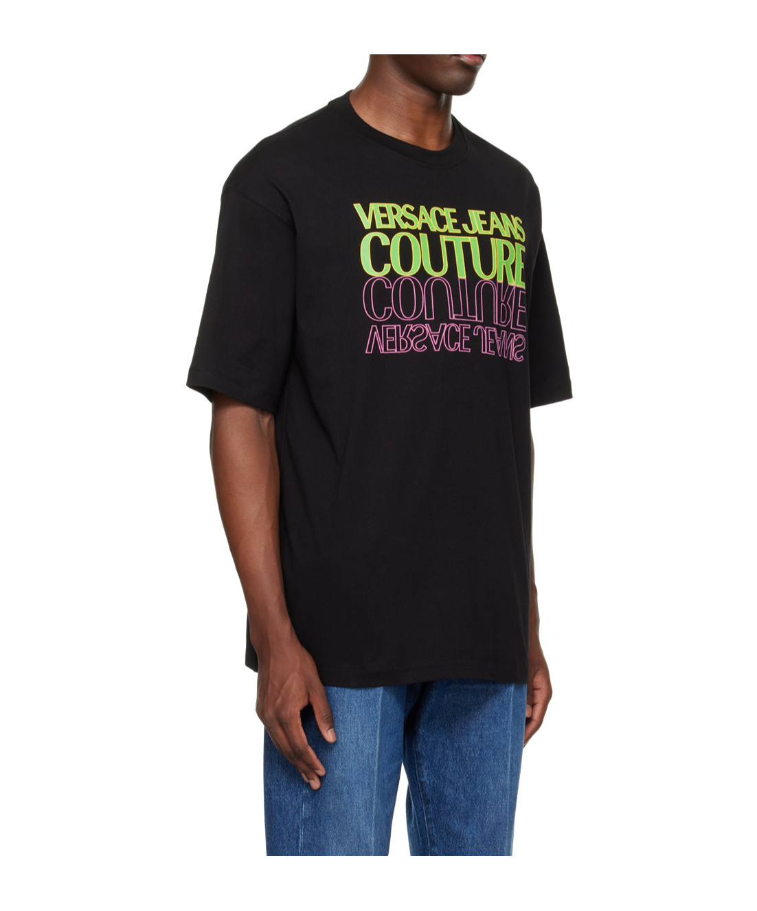Versace Jeans Round Collar Printed T-shirt In Black