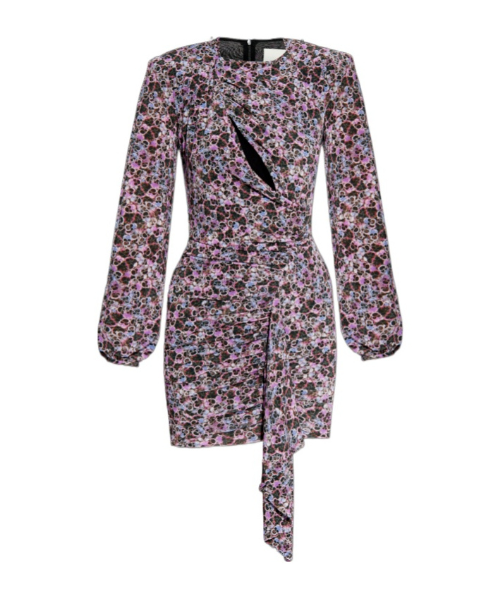 Isabel Marant Vinia Gathered Printed-jersey Dress In Gray