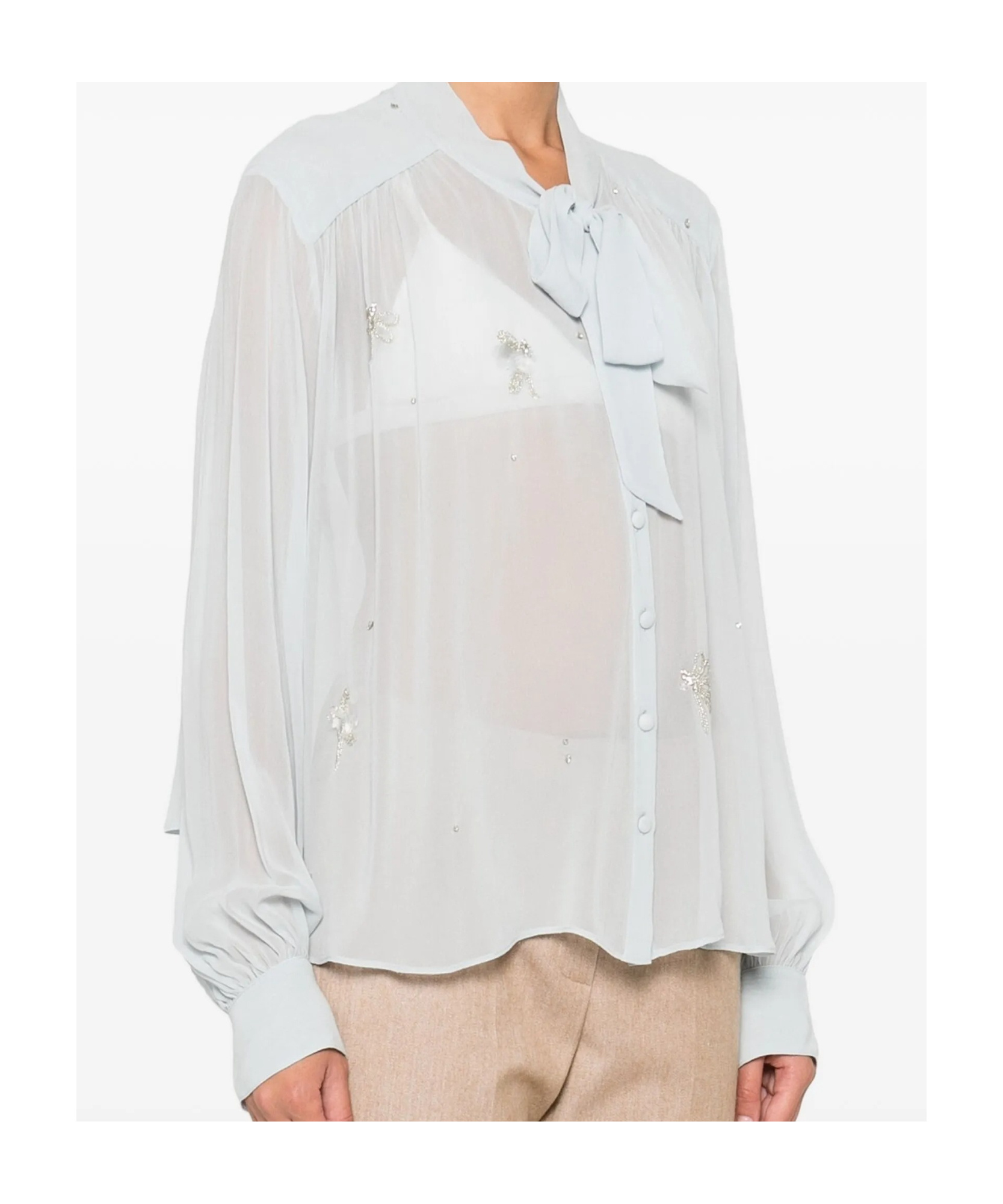 Forte Forte Crystal-embellished Tie-neck Shirt In White