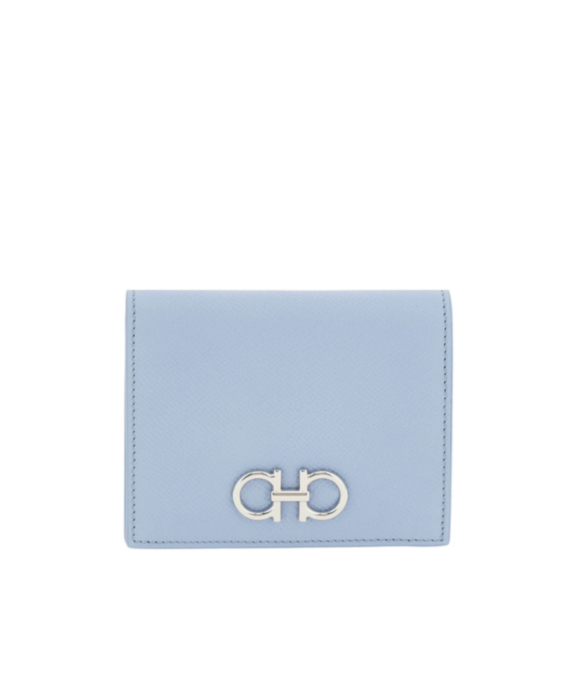 Ferragamo Compact Wallet Textured Finish In Blue