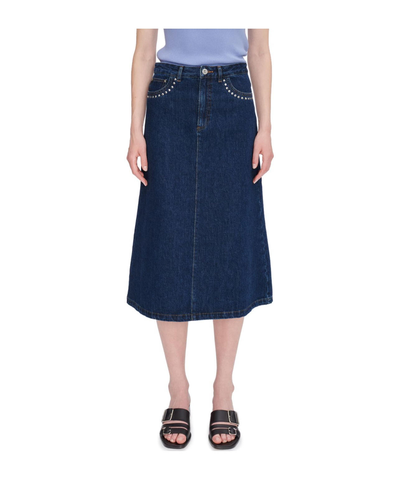 Apc Indigo Redwood Denim Midi Skirt In Blue
