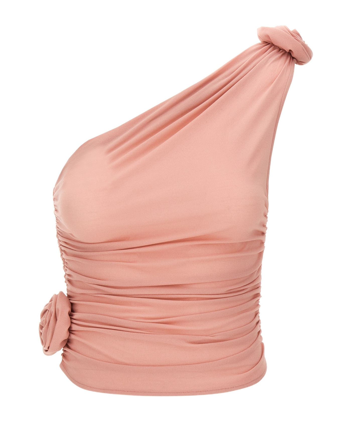 Magda Butrym Rosette One-shoulder Stretch-silk Top In Pink