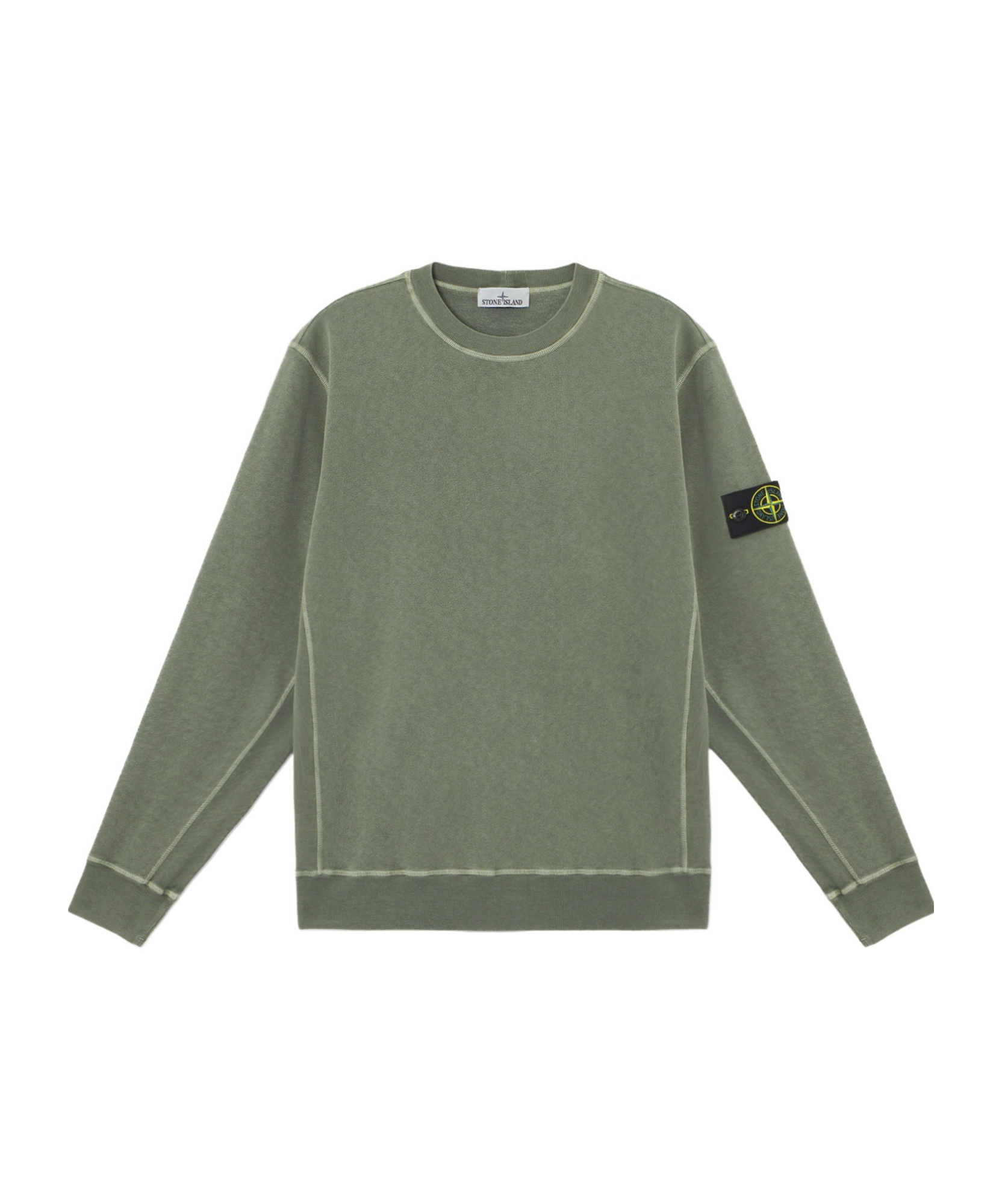 Stone Island Green Crewneck Sweatshirt With Logo Patch On The Sleeve In Cotton Man In Green