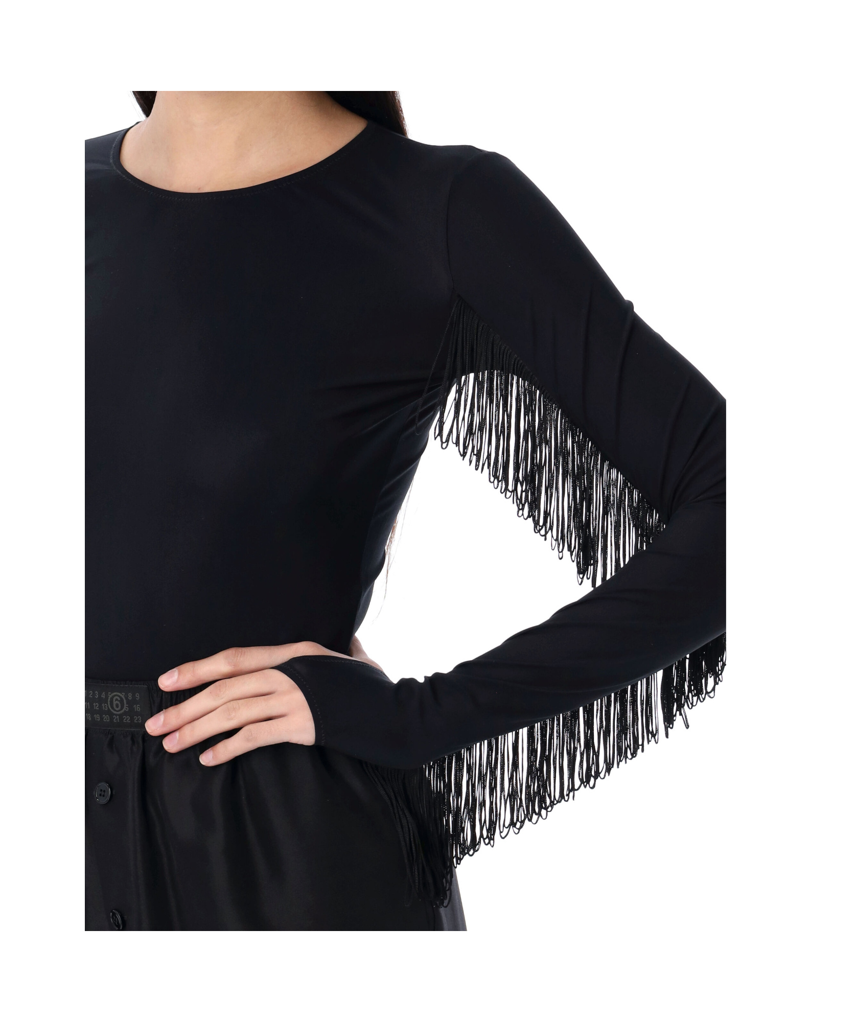 Mm6 Maison Margiela Mm6 By Maison Margiela Fringed Bodysuit With Intricate Side Detailing In Black