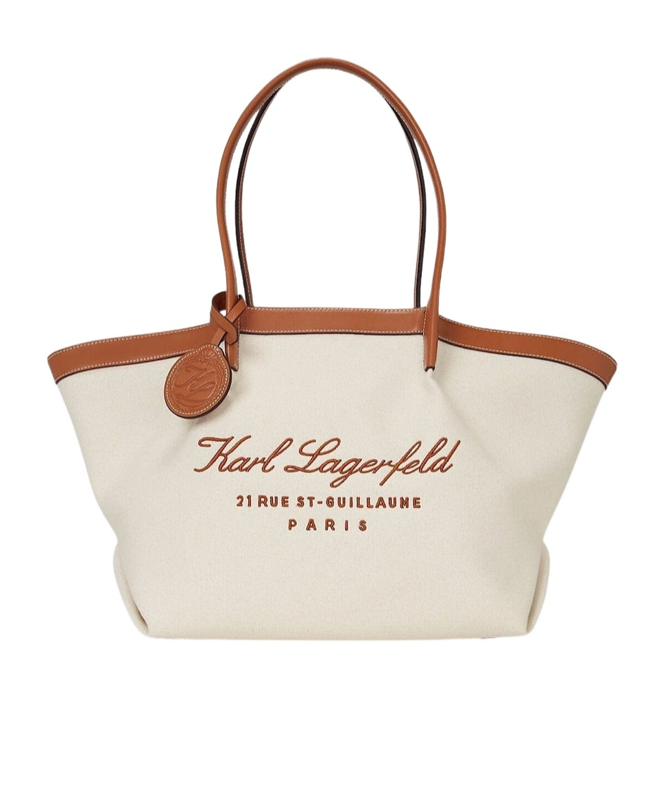 Karl Lagerfeld Medium Hotel Karl Canvas Tote Bag In White