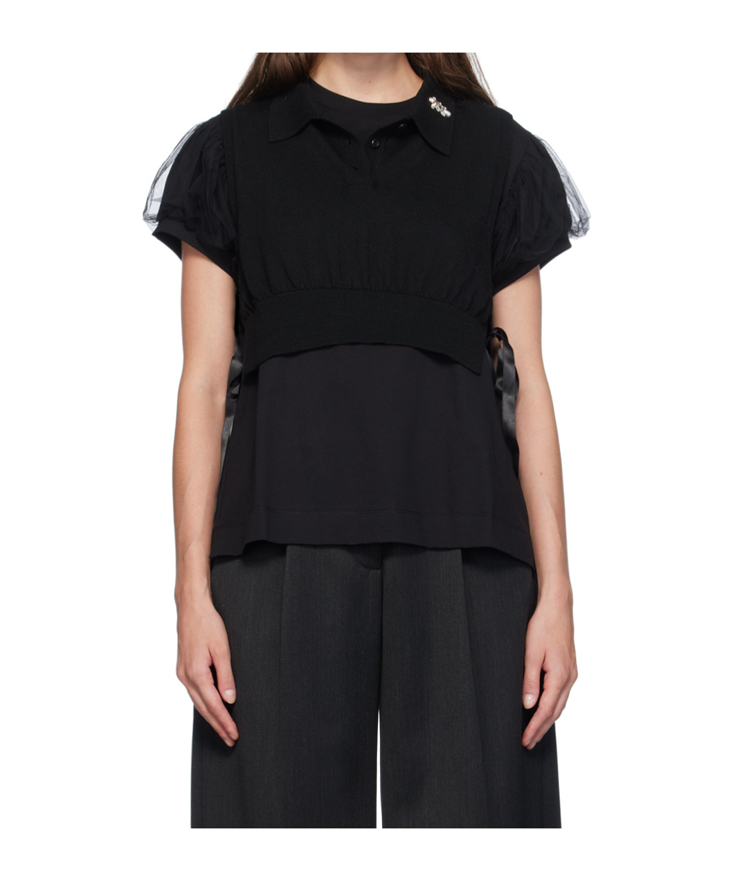 Simone Rocha Black Embellished Knit Vest In Black