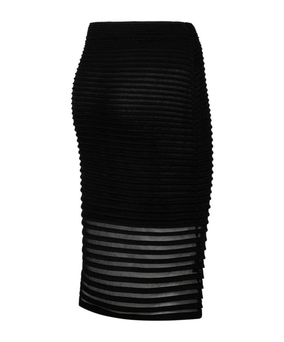 ALAÏA STRIPED MESH PENCIL SKIRT