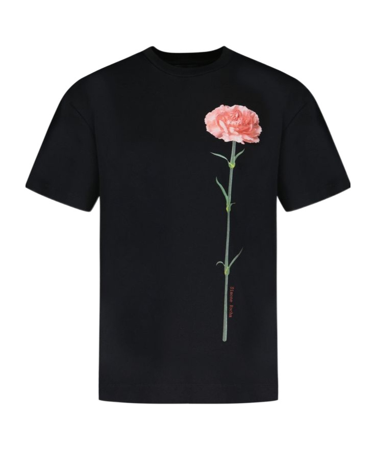 Simone Rocha Carnation Print T Shirt - Jersey - Black In Black
