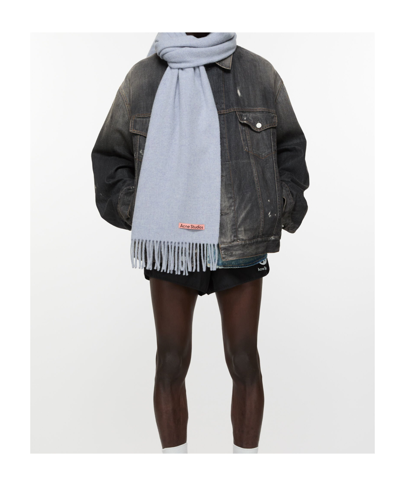 Shop Acne Studios Logo-tag Fringed Wool Scarf In Blue