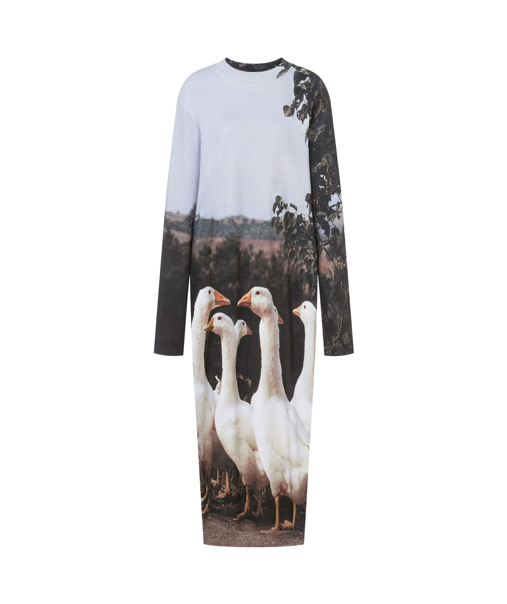 Moschino Multicolor Interlock Goose Print Maxi Dress In Black