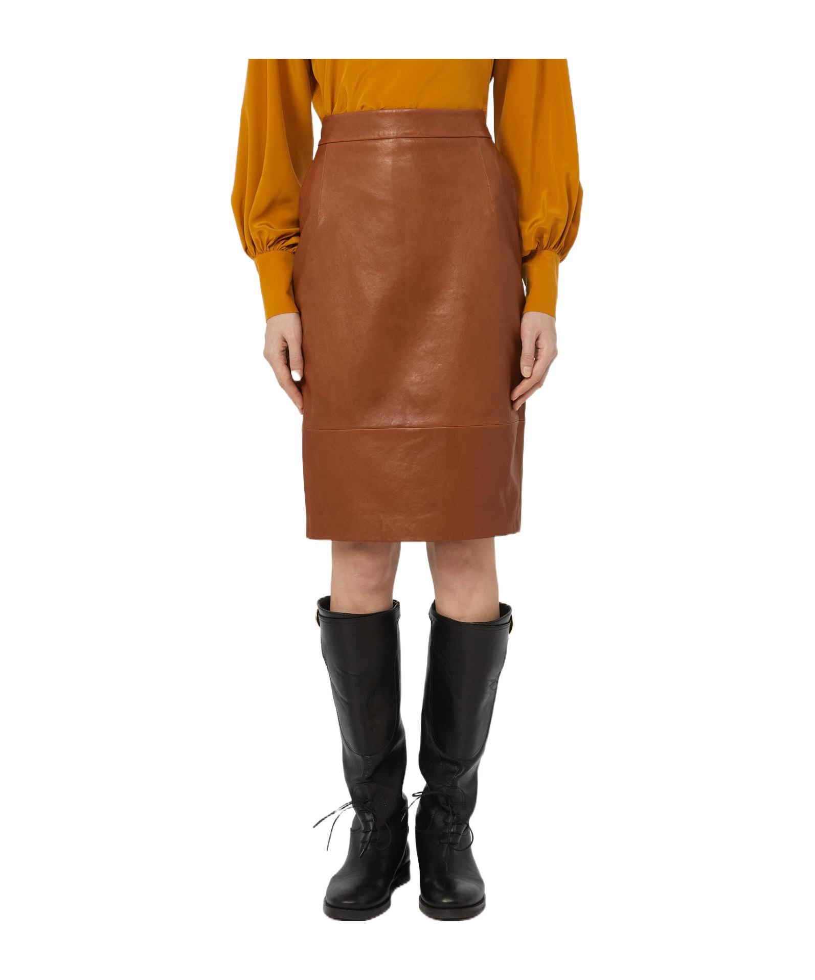 Weekend Max Mara Lambskin Midi Skirt In Brown