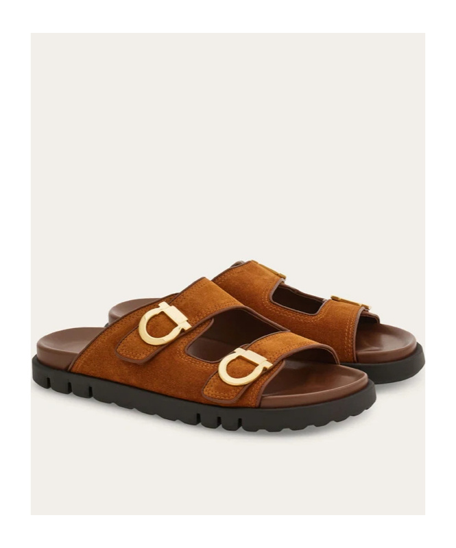 Ferragamo Two-strap Flat Sandals In Brown