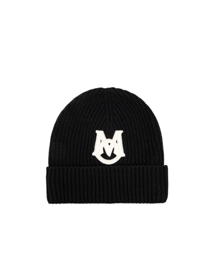 Moncler Embroidered Monogram Beanie In Black