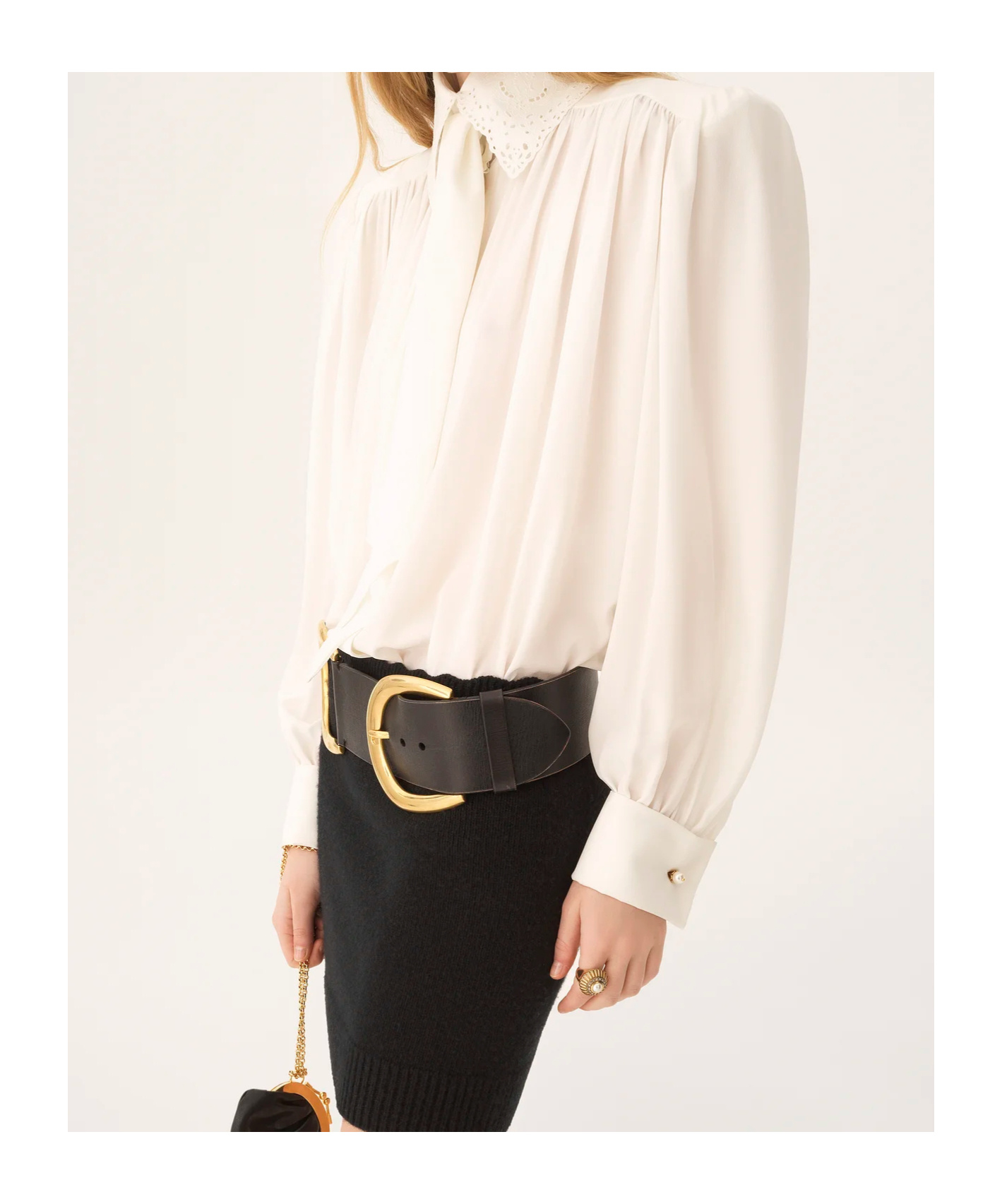 Chloé Pleated Scarf-tie Crepe De Chine Lace Shirt In White