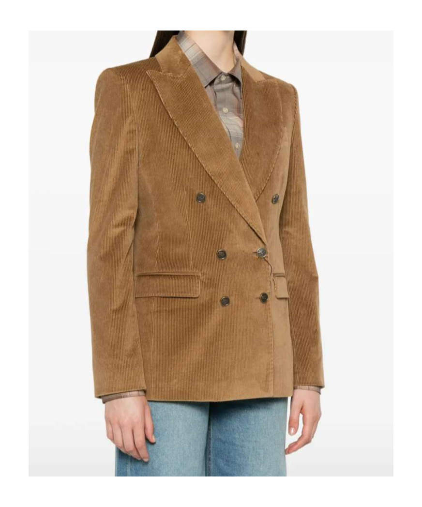 Etro Camel-colored Ribbed Double-breasted Blazer In Brown