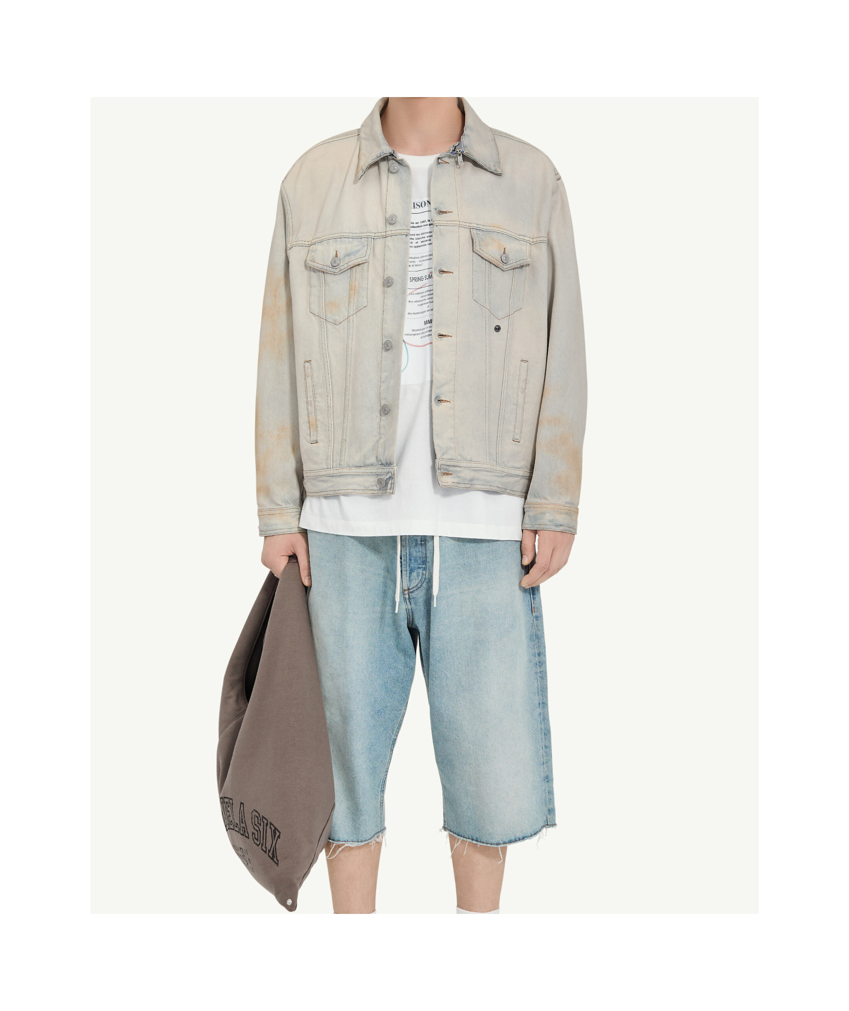 Mm6 Maison Margiela Distressed-finish Denim Jacket In White