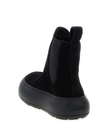Moschino Round Toe Boots With Elastic Side Panels In Black