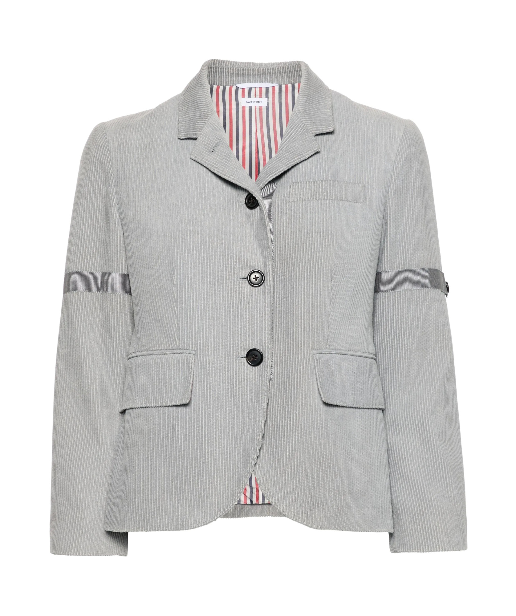 Thom Browne Corduroy Blazer With Grosgrain Trim And Vents In Gray
