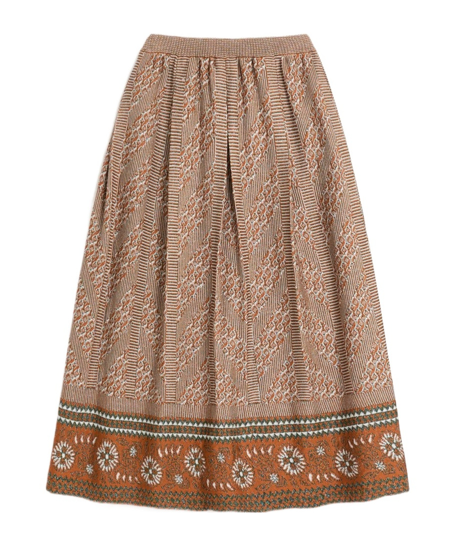 Valentino Knit Lurex Midi Skirt In Brown