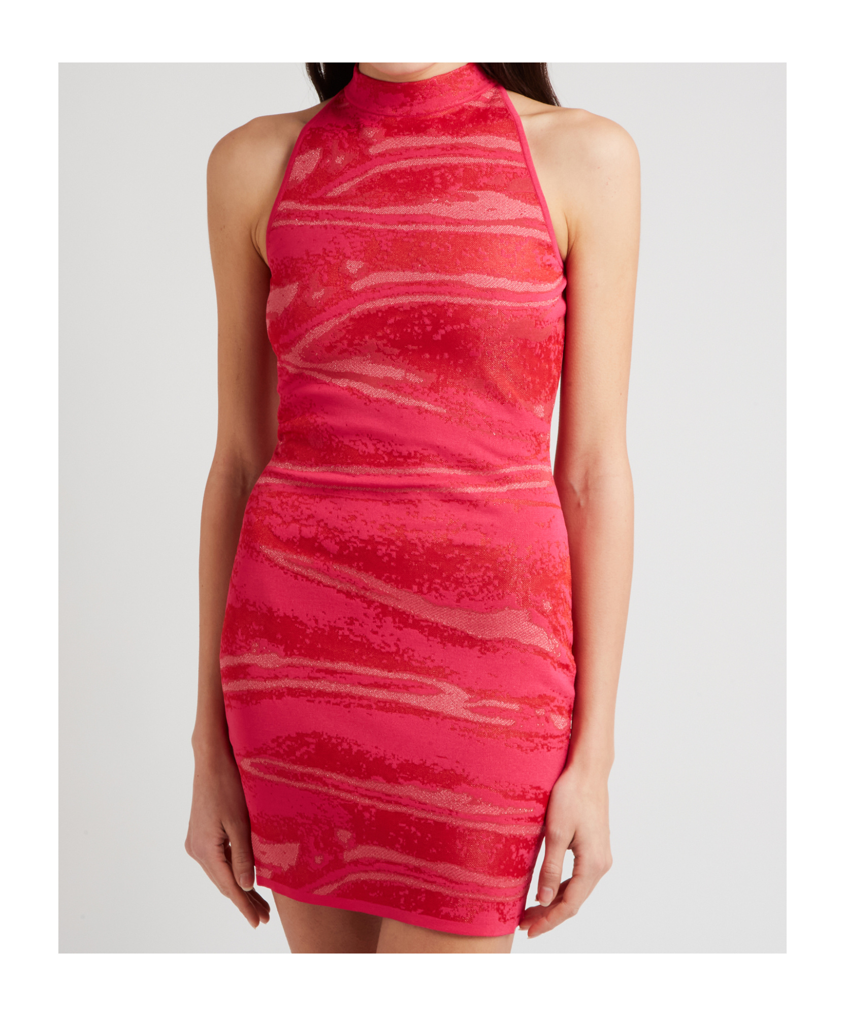 Balmain Printed Mini Body-con Dress In Red