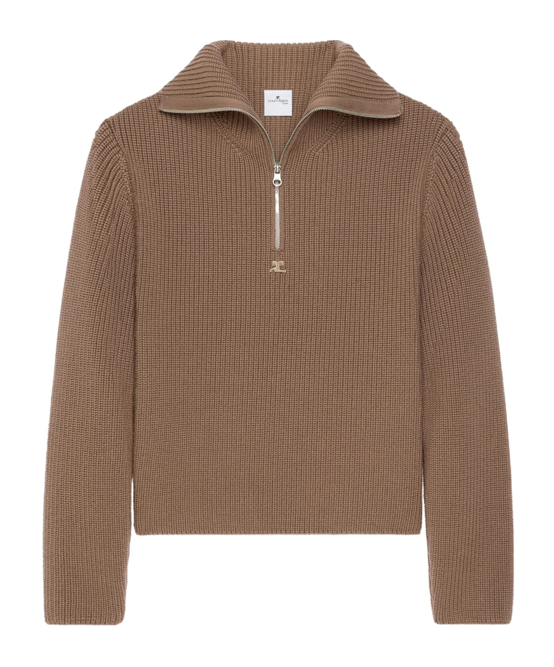 Courrèges Half-zip Ribbed-knit Sweater In Brown