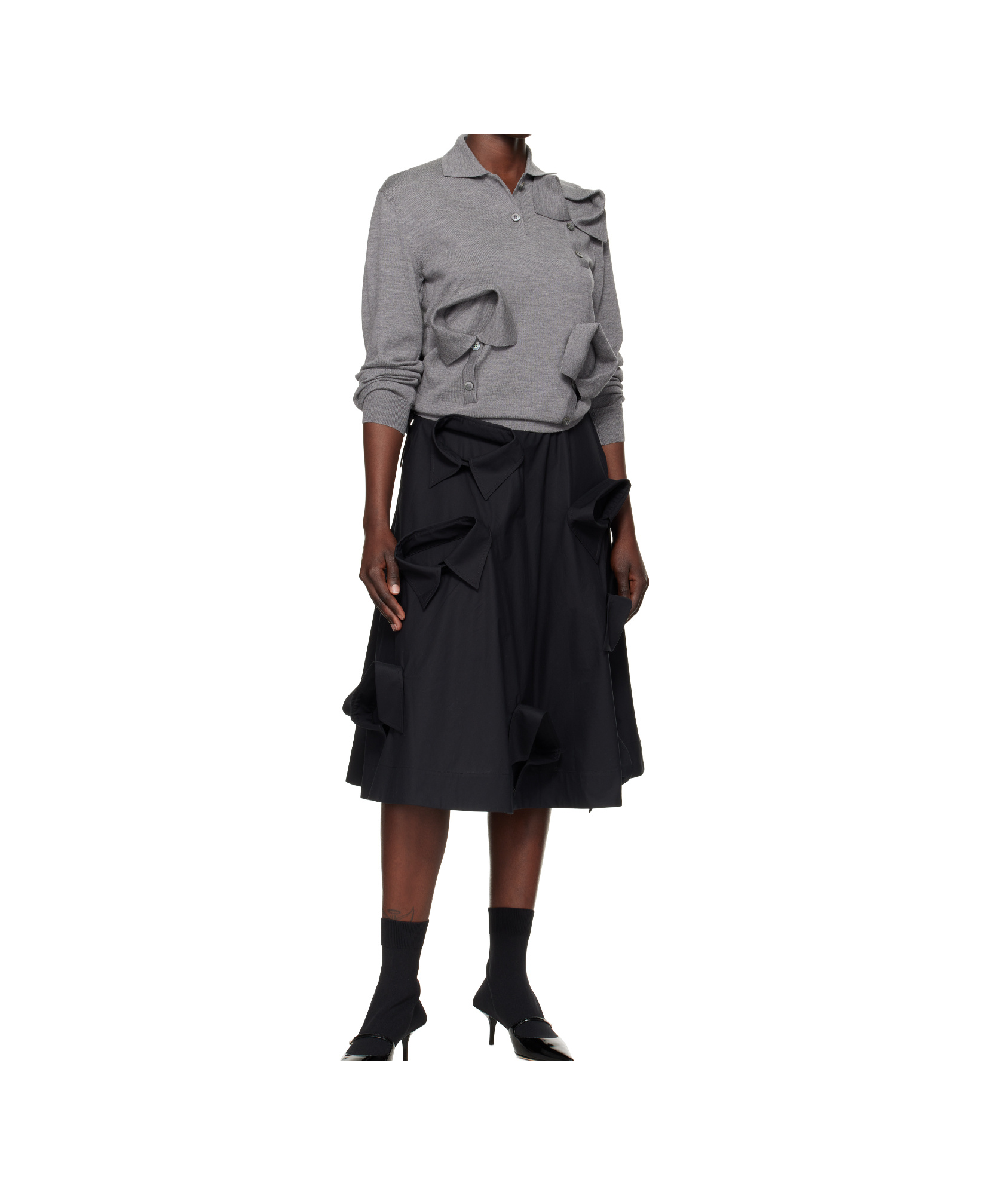 Moschino Stretch-cotton Poplin Midi Skirt In Black