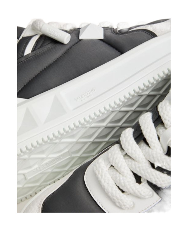 Valentino One Stud Xl Low-top Sneaker In Nappa Leather And Jacquard Toile Iconographe Technical Fabric In Black