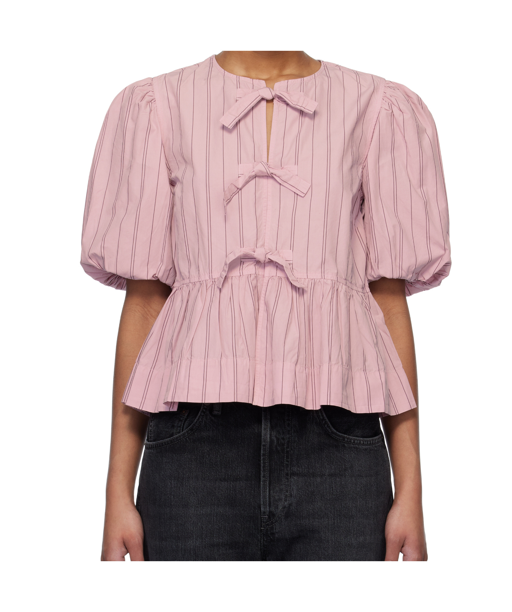 Ganni Crew Neck Short Sleeve Top In Pink