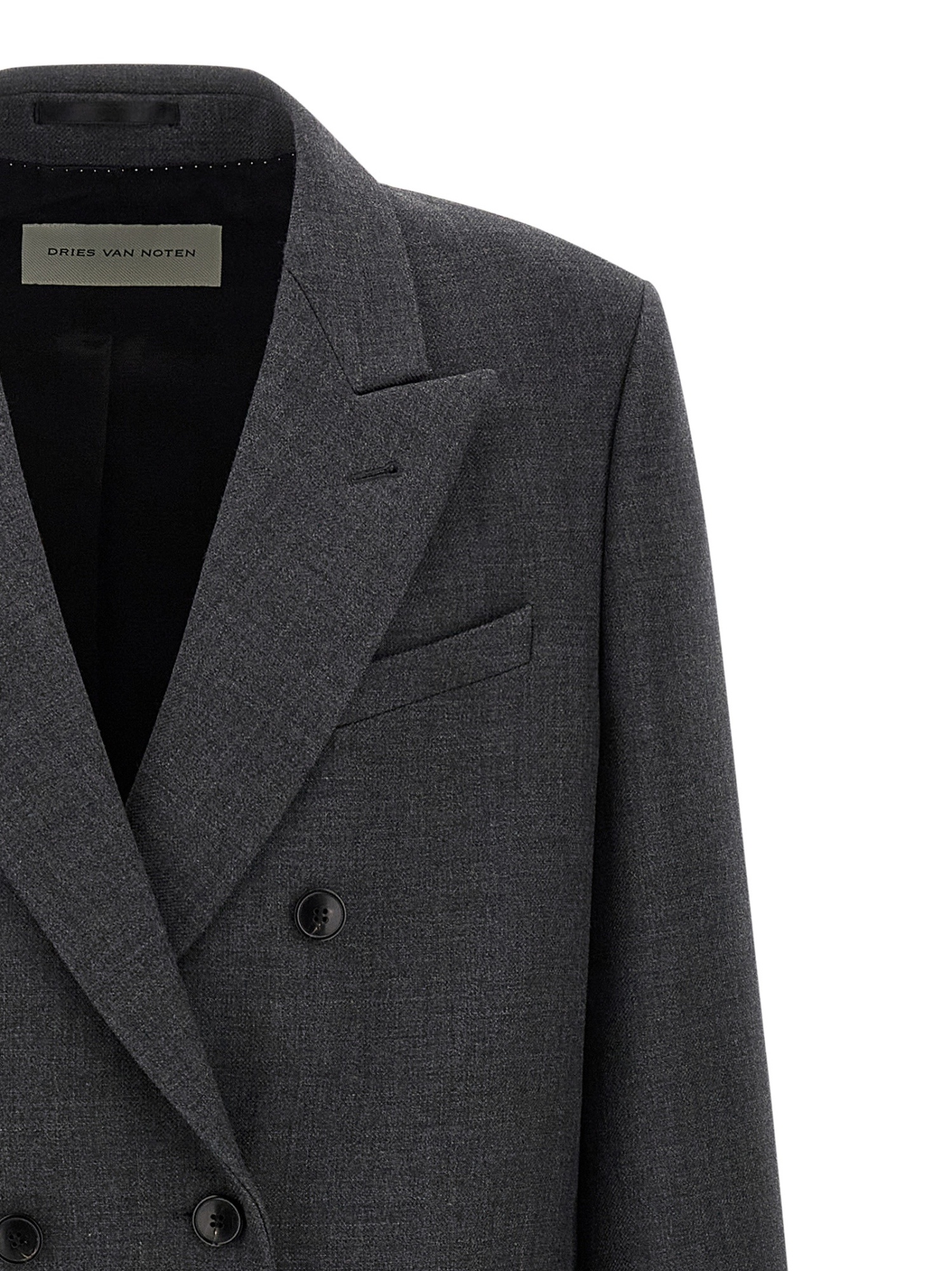 Dries Van Noten Double-breasted Coat Featuring Flap Pockets In Gray