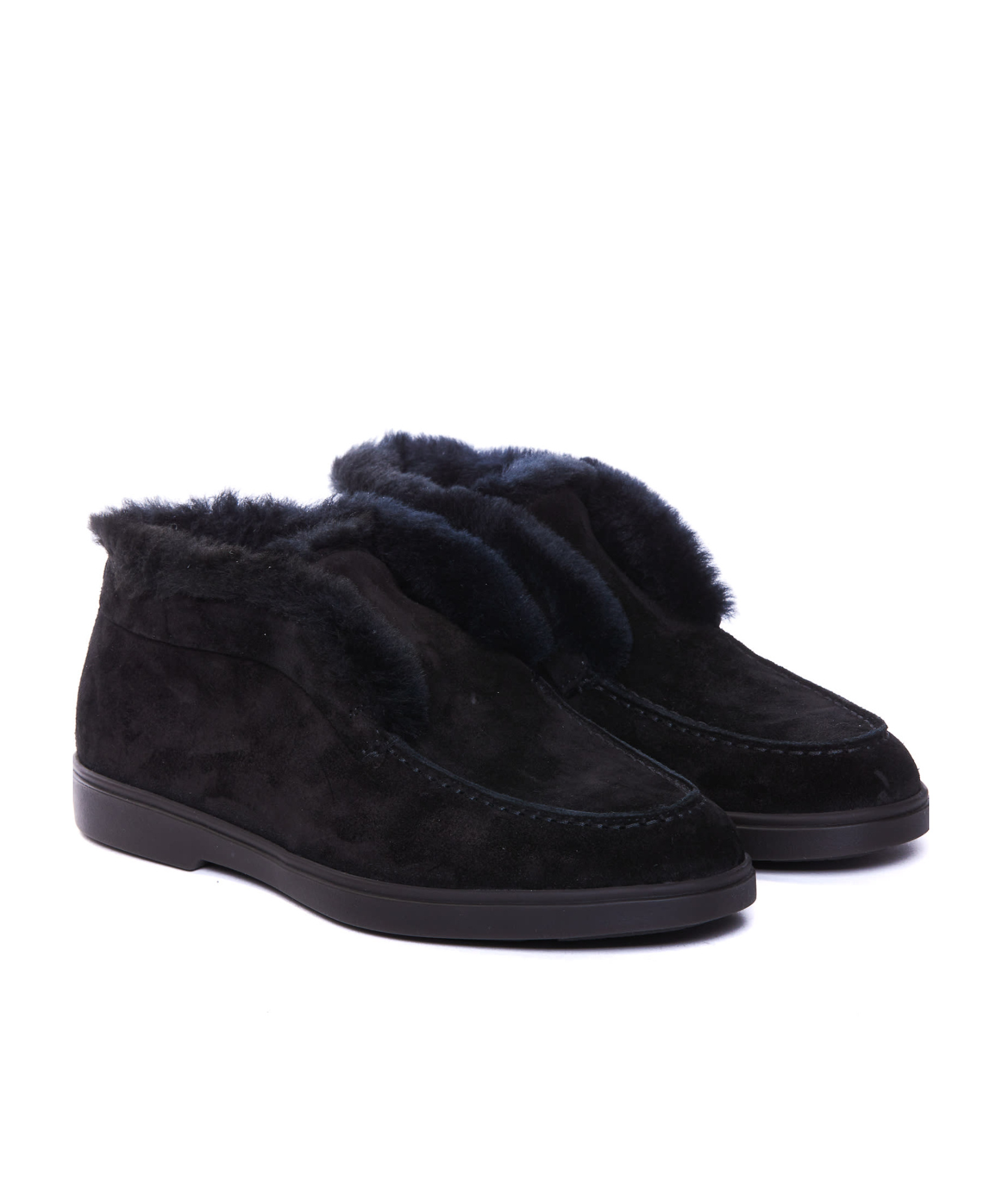 Santoni Fortune Shearling Suede Loafer Booties In Black