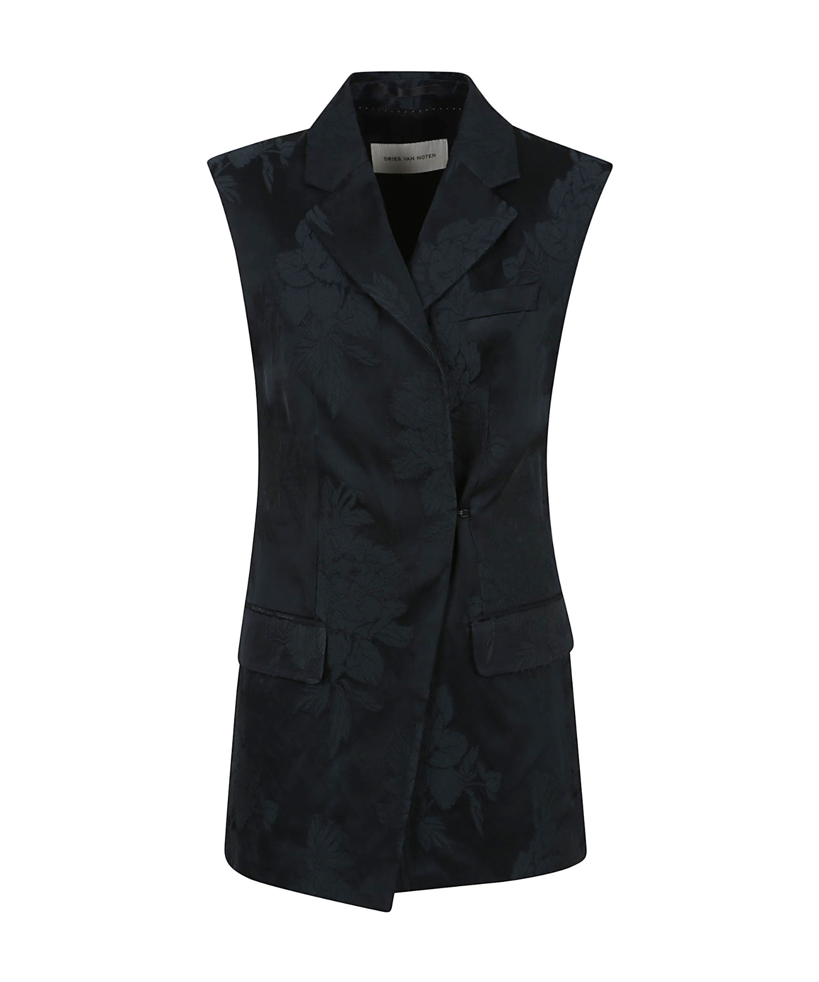 Dries Van Noten Floral Patterned Sleeveless Jacket With Tailored Silhouette In Black