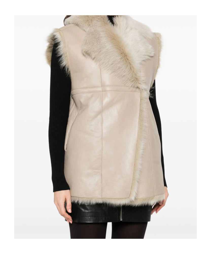 Iro Fur-trimmed Leather Vest In Neutral