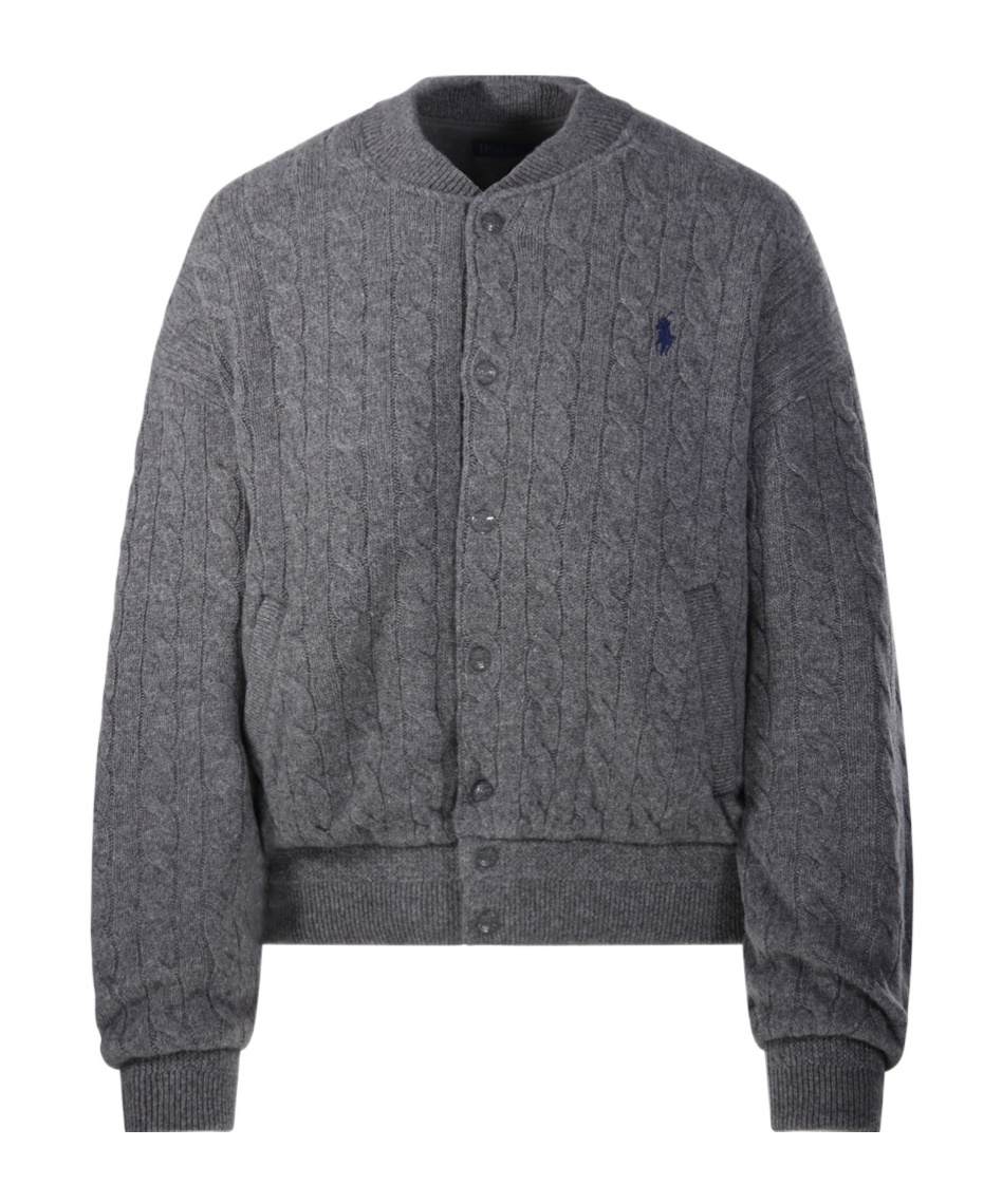 Polo Ralph Lauren Cable-knit Bomber Jacket In Gray