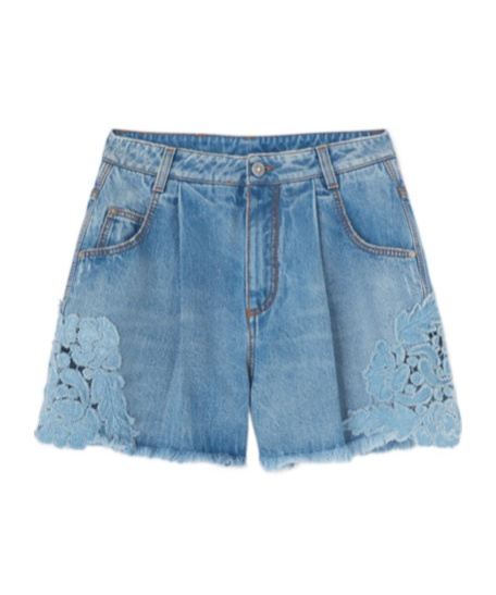 Shop Ermanno Scervino Lace Panelled Denim Shorts In Blue