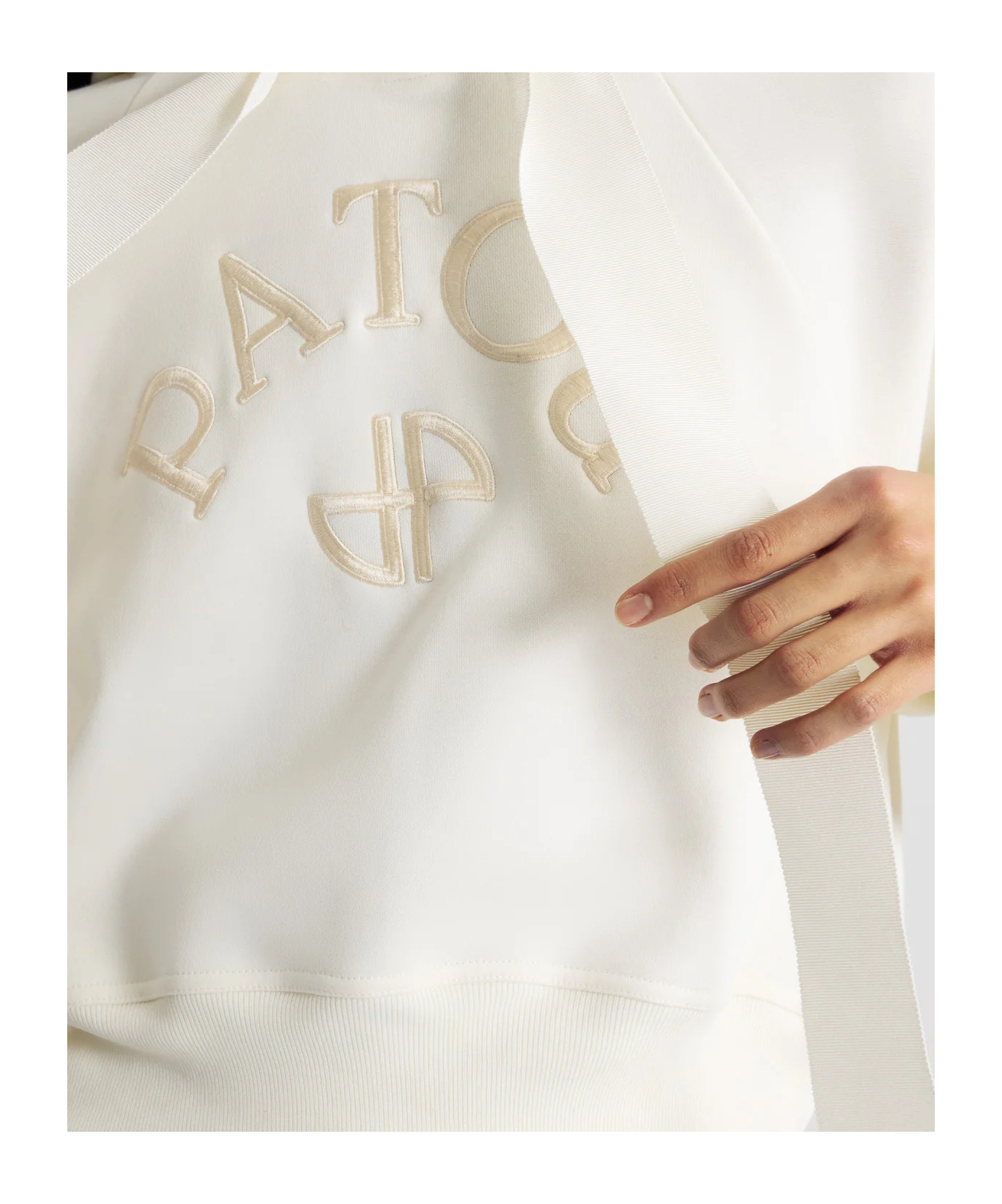 Patou Cropped Hoodie With Embossed Logo And Drawstring Hood In White