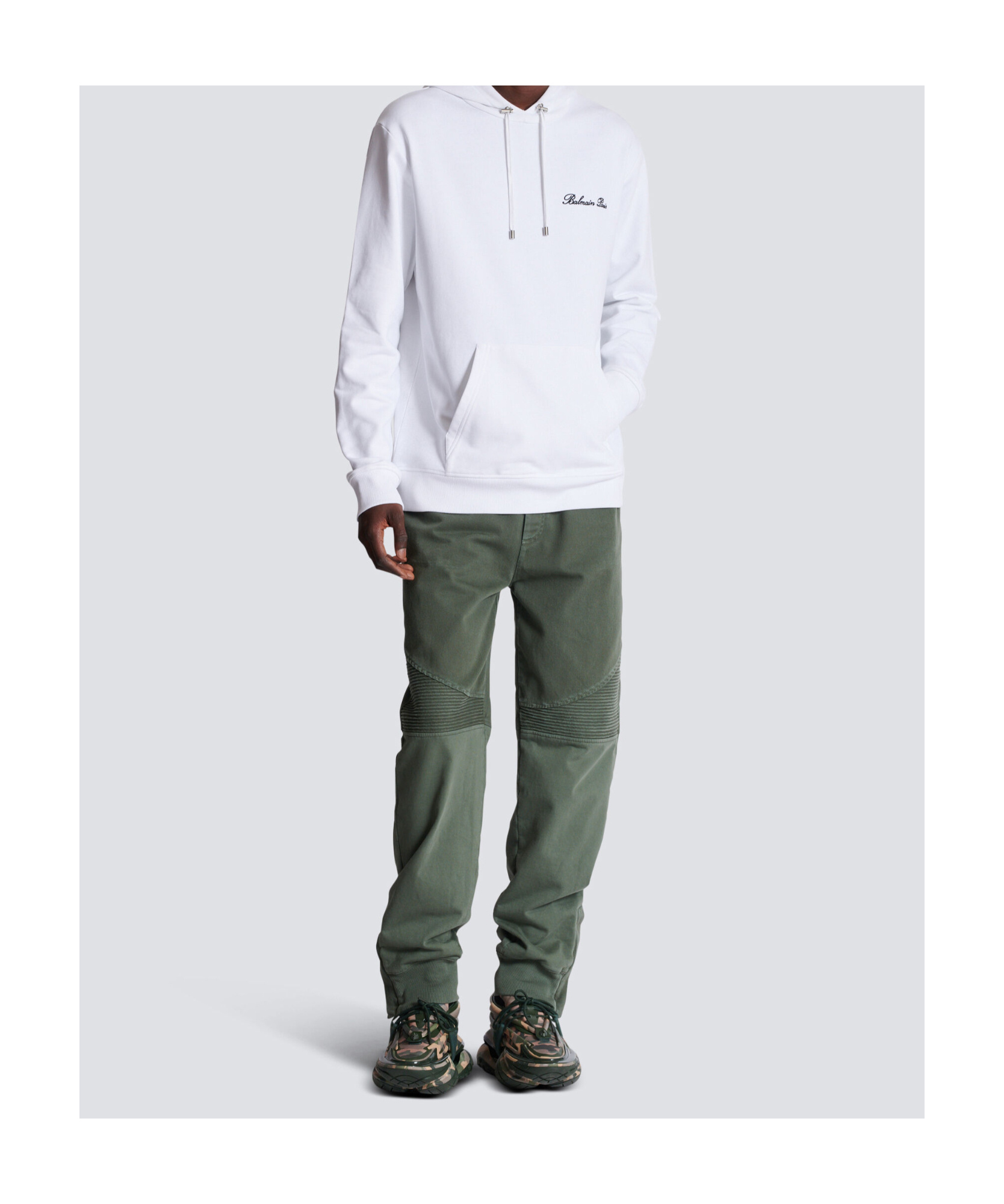 Balmain Cotton Sweatshirt With Adjustable Drawstring Hood And Iconic Embroidery In White