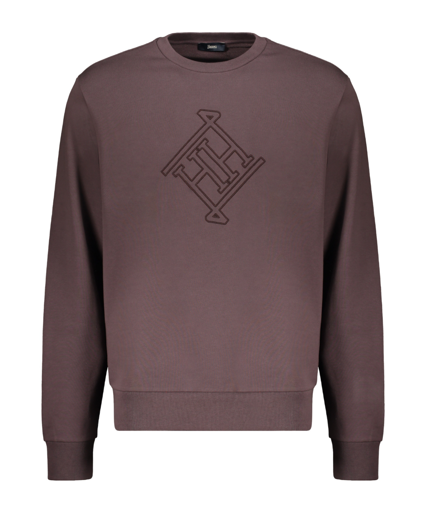 Herno Logo-embroidered Crew-neck Sweatshirt In Brown