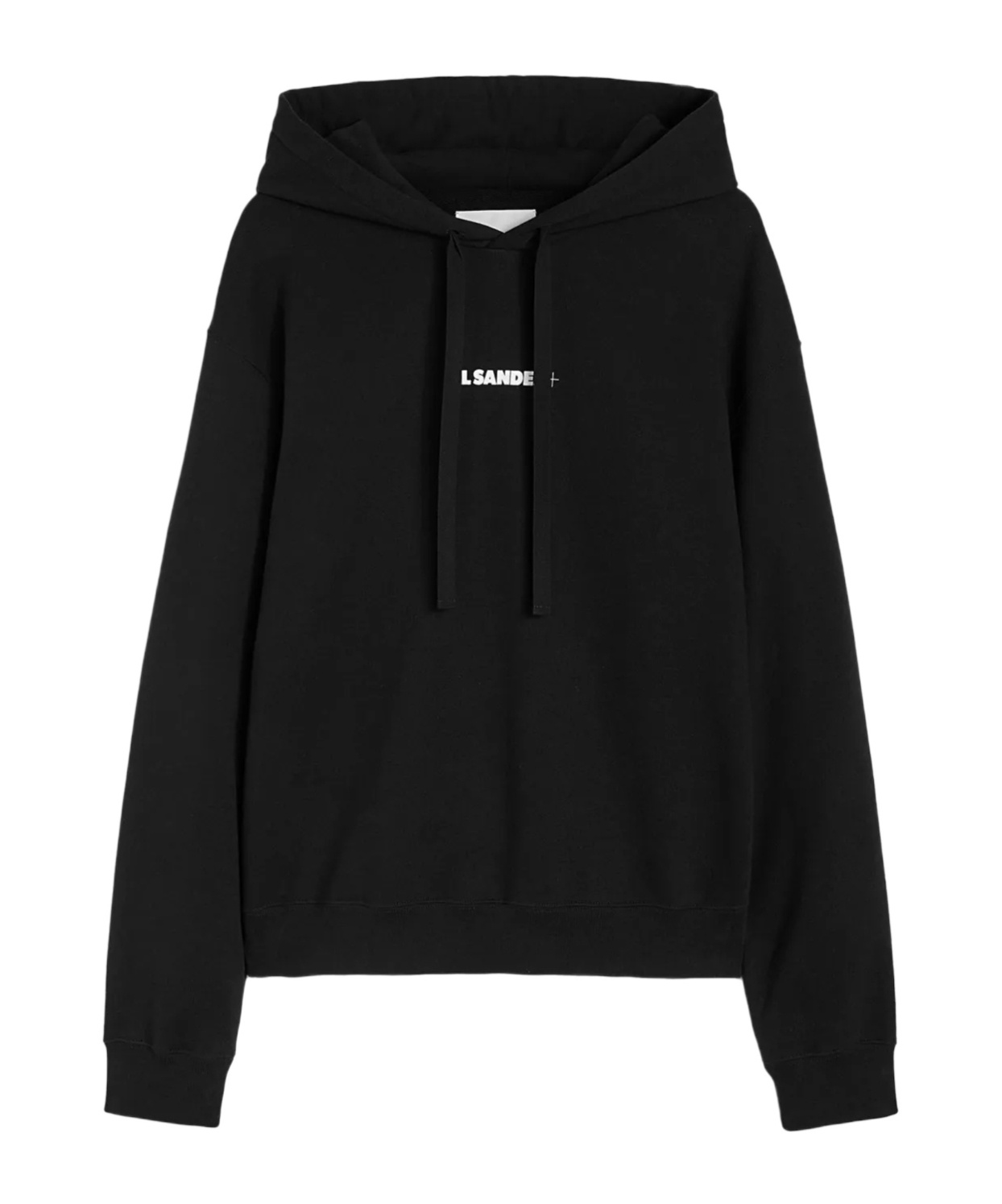 Jil Sander Relaxed Fit Black Cotton Hoodie With Logo Print In Black