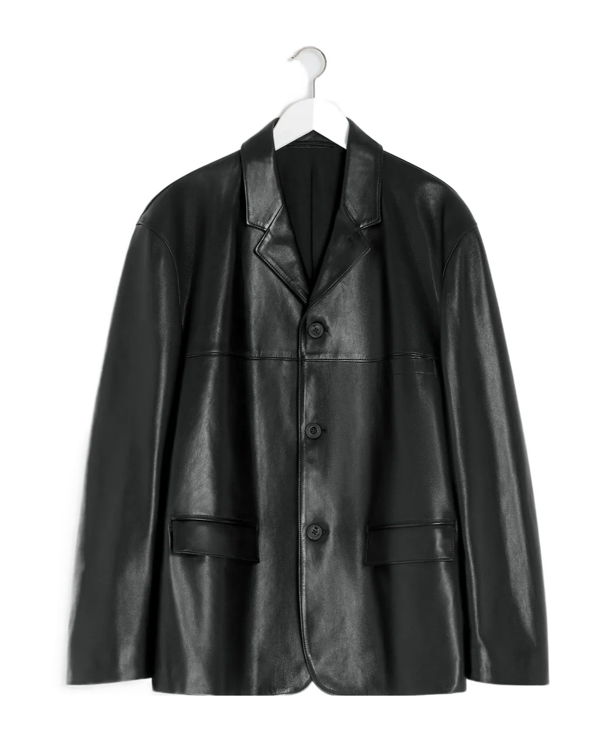 Lemaire Tailored Single-breasted Leather Jacket In Black