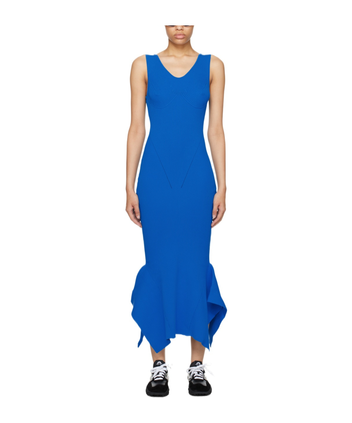 Marine Serre V-neck Dress With Bare Back In Blue