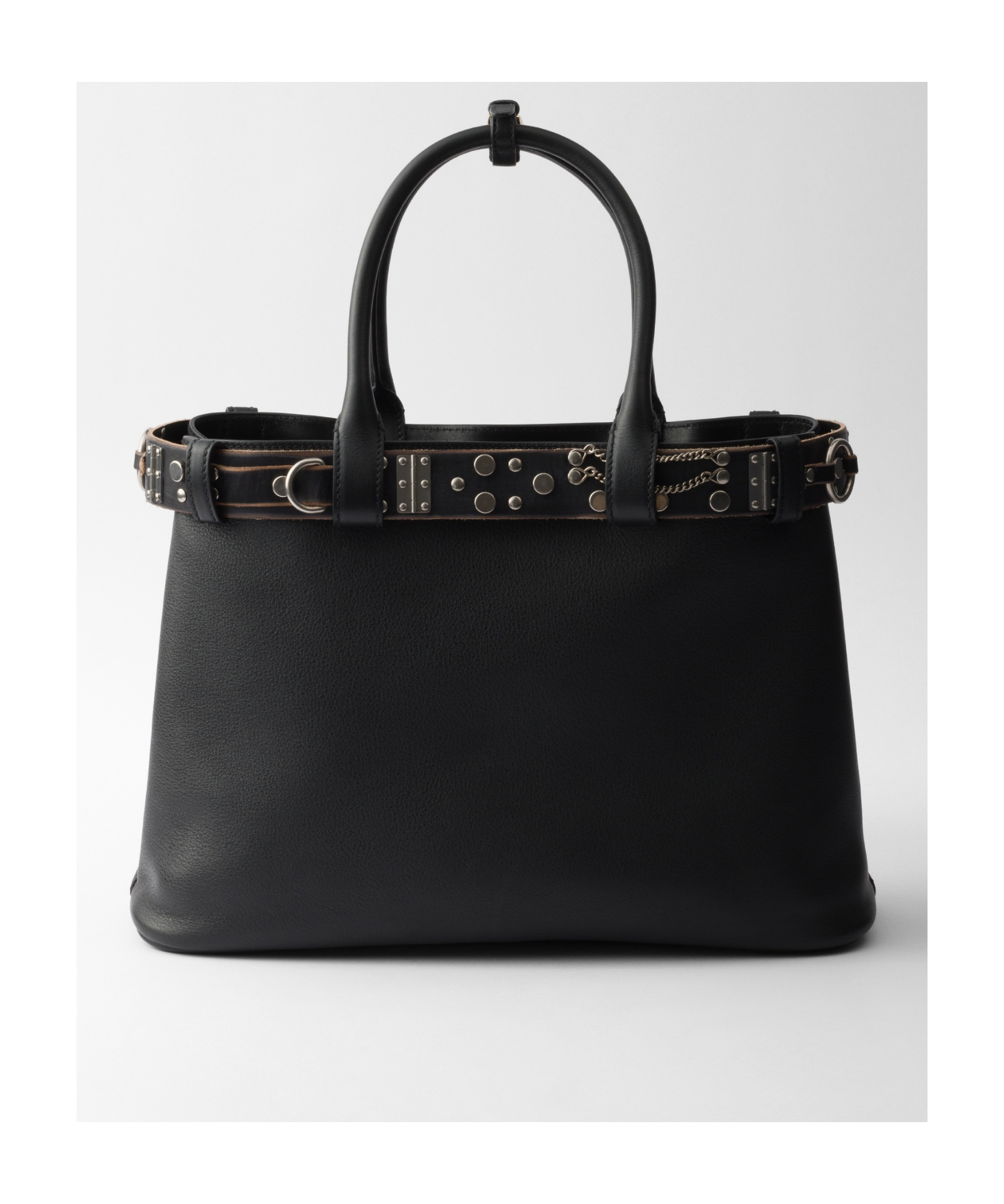 Prada Large Buckle-detail Tote Bag In Black