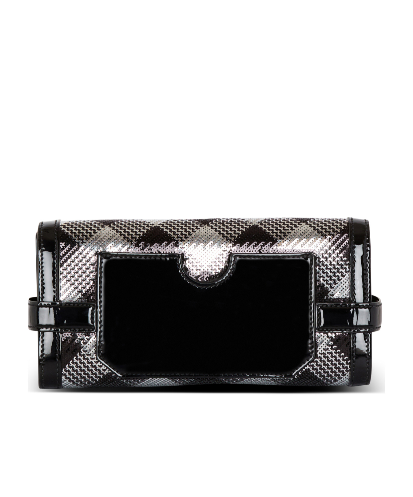 Balmain B-buzz Pouch 23 With Gingham Sequins And Patent Leather In Black