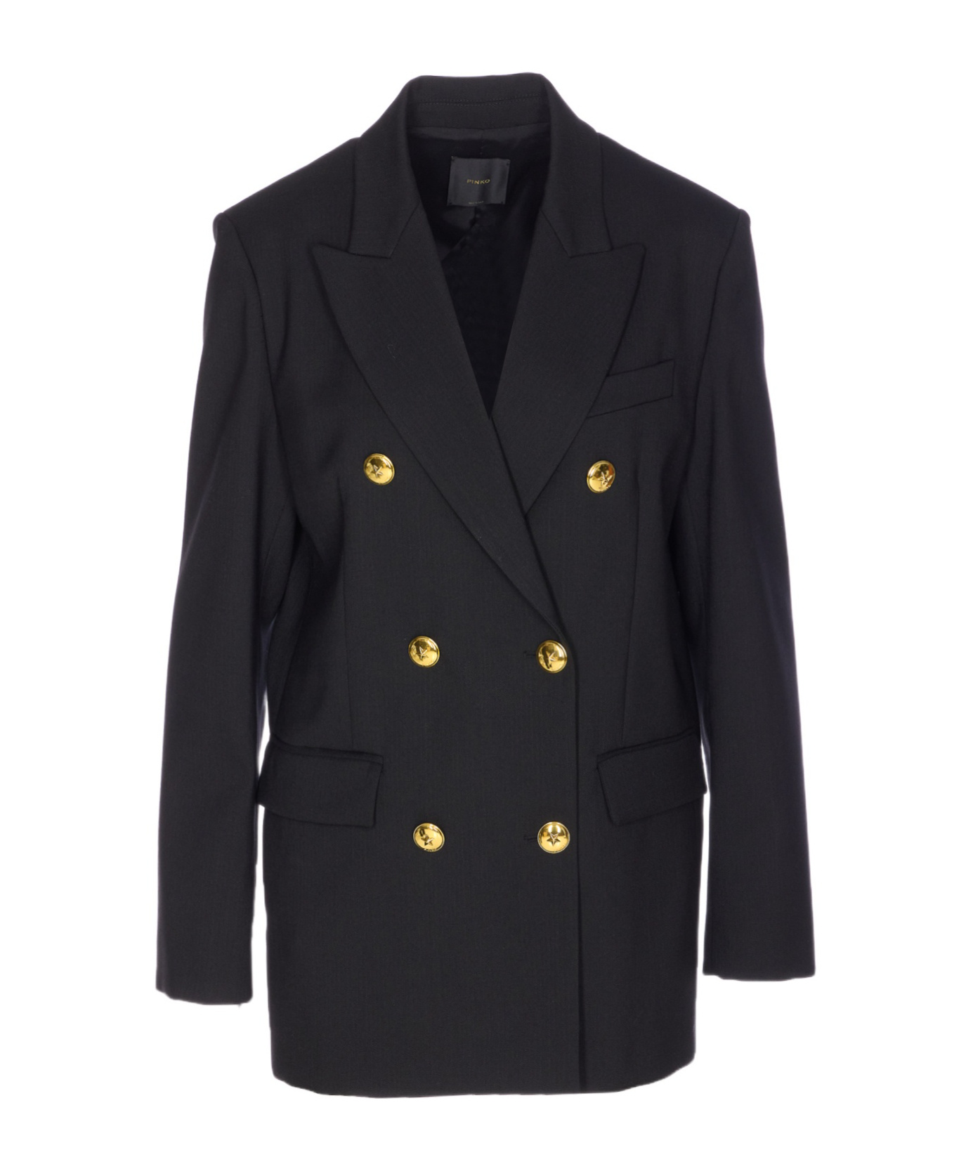 Pinko Double Breasted Jacket Gold Tone Buttons In Black