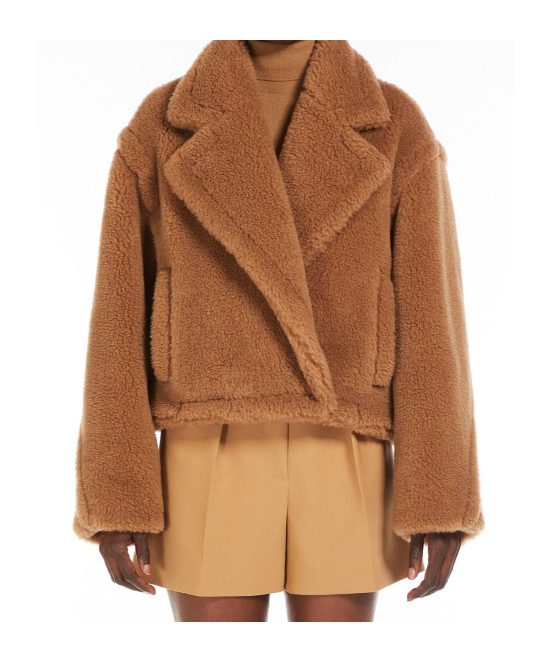 MAX MARA CROPPED TEDDY BEAR ICON COAT IN CAMEL