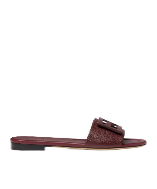 Fendi Baguette Burgundy Leather Slides In Wine Red