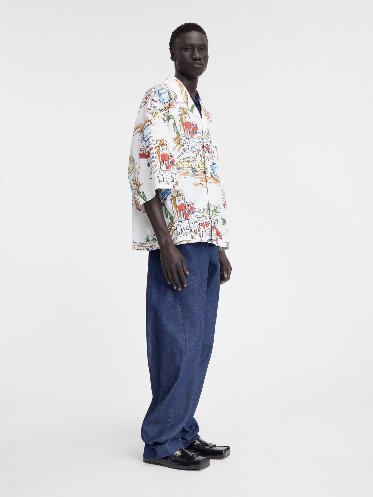 Shop Jacquemus Capri Cars Oversized Bowling Shirt In White