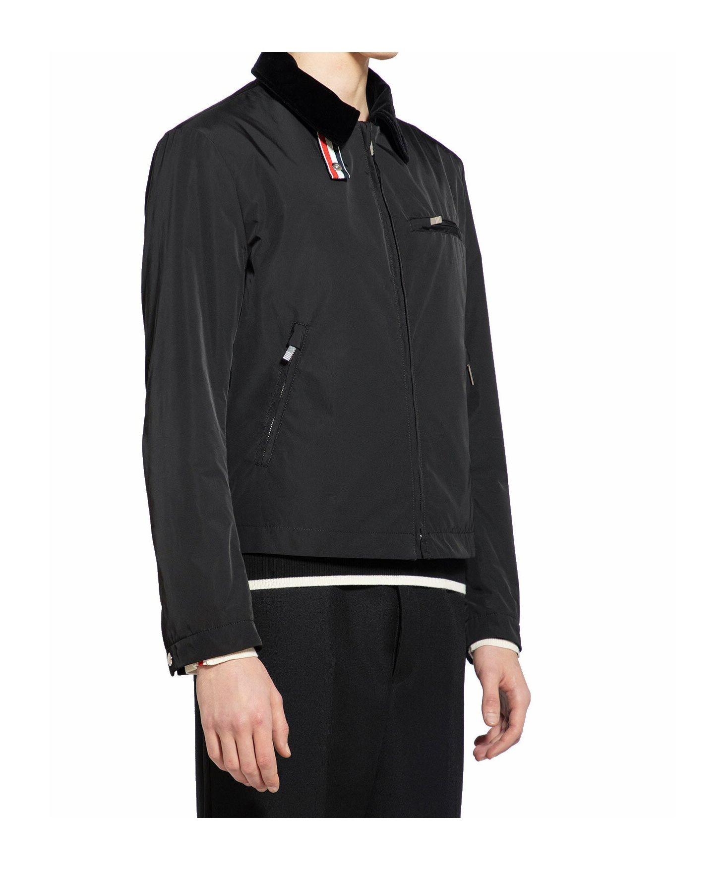 Thom Browne Rwb Stripe Zip-up Padded Jacket In Black