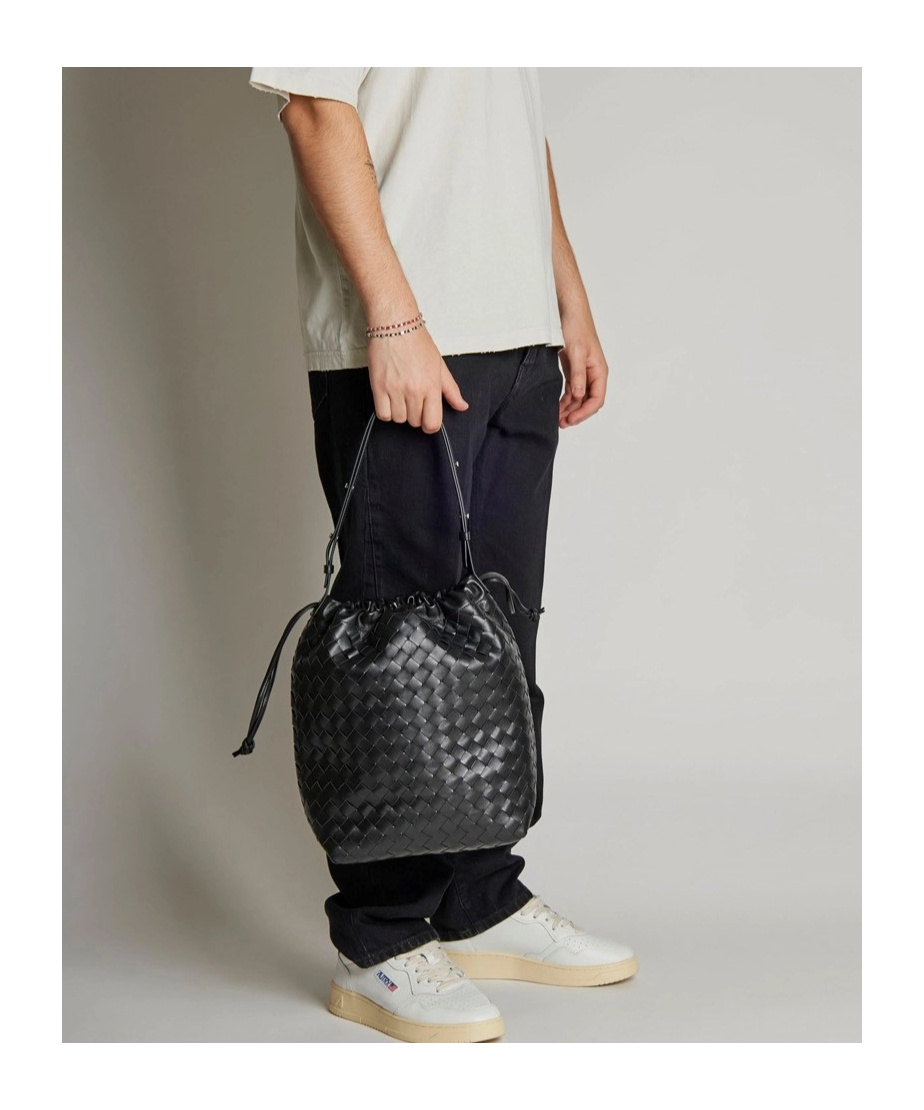 Bottega Veneta Men Bucket Intrecciato Biblioteca Leather Shoulder Bag In Multi