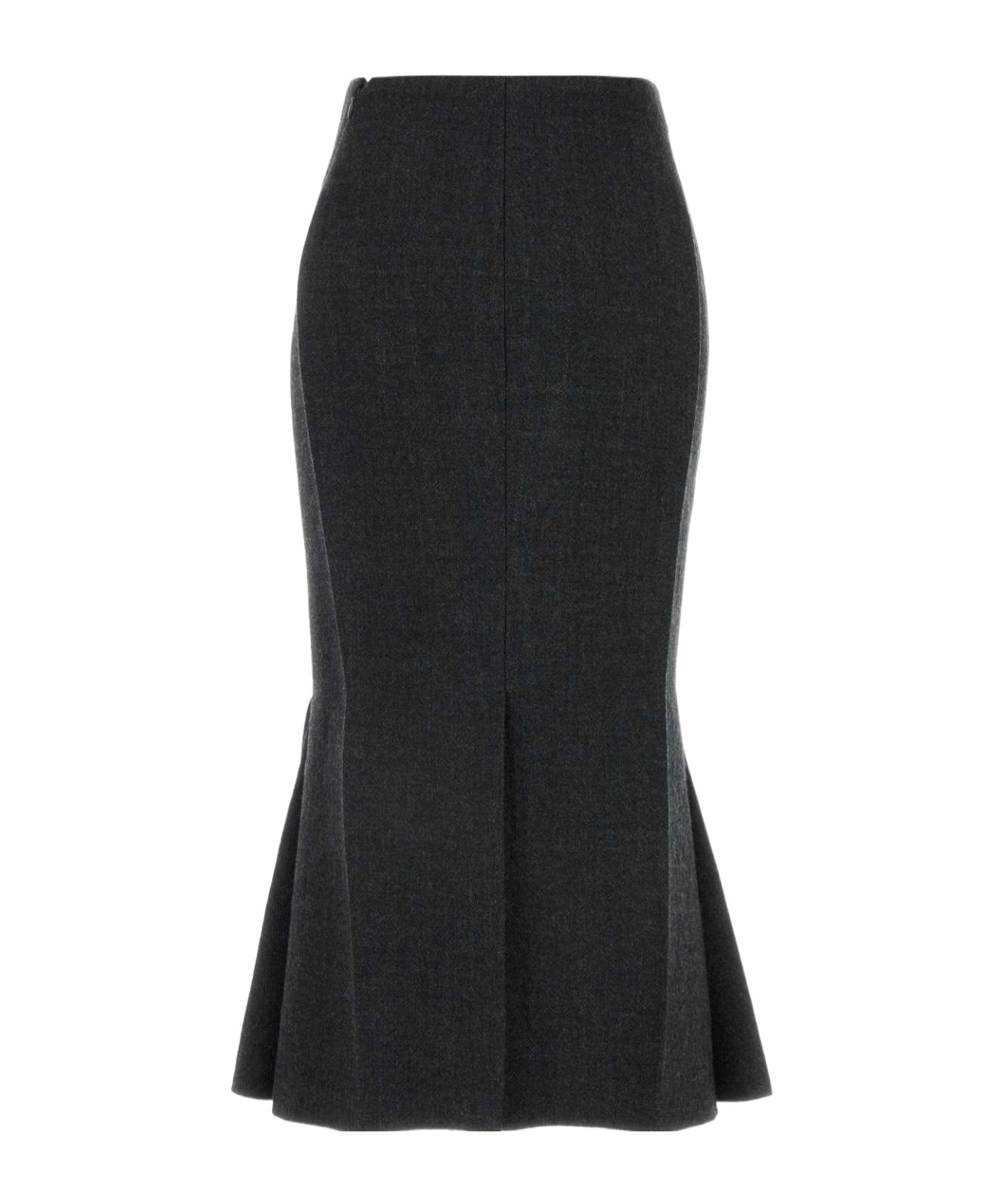 Prada Mermaid Wool Midi Skirt In Gray